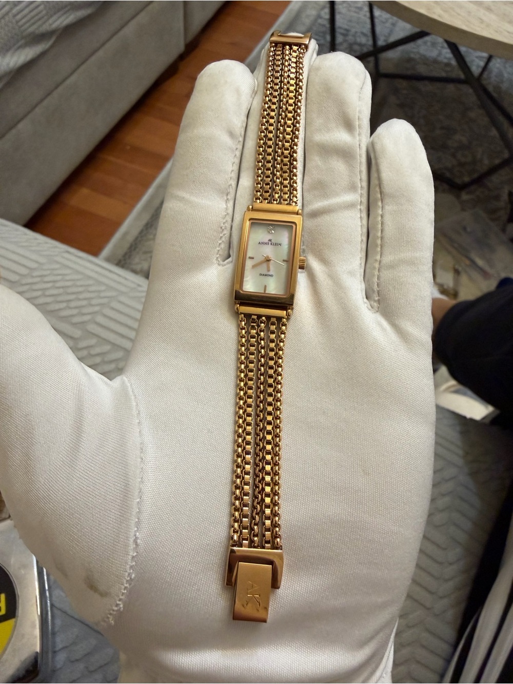Anne Klein Gold Tone Multi-Row Mesh Bracelet Watch with Mother-of-Pearl Dial